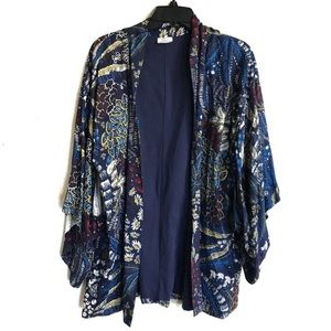 Zara Trafaluc Navy Blue Floral Multicolor Print Kimono Jacket size Medium